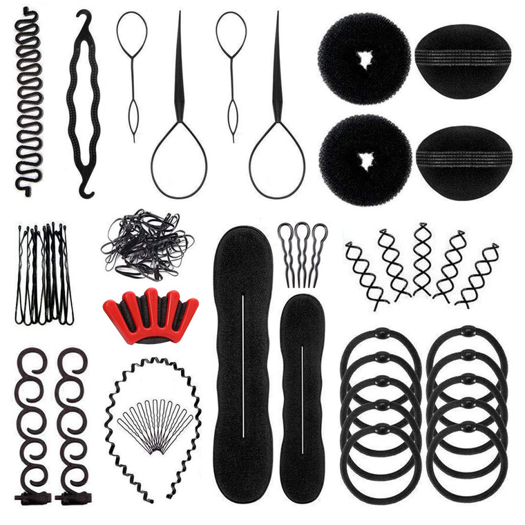OBSCYON 27Pcs Hair Styling Set, Hair Design Styling Tools, DIY Hair Accessories Hair Modelling Tool Kit Magic Fast Spiral Hair Braid Braiding Tool fo