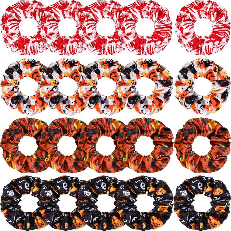 20 Pieces Halloween Hair Scrunchies Elastic Satin Hair Ties Ponytail Holders with Pumpkin Witch Ghost Prints Hair Bands for Women Girls