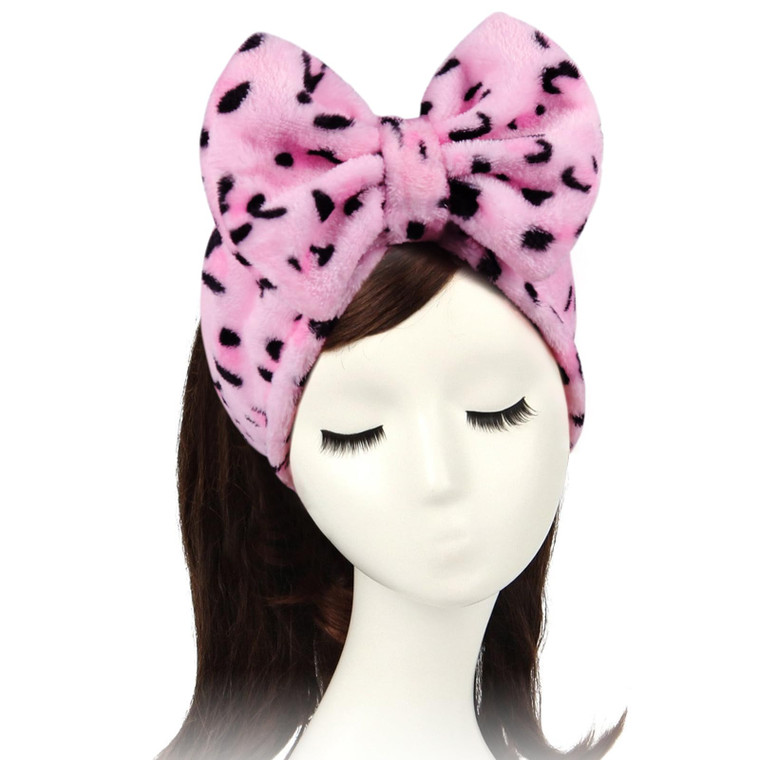 Shintop Women Fashion Lovely Soft Carol Fleece Bowknot Bow Makeup Cosmetic Shower Elastic Hair Band Hairlace Headband (Pink)