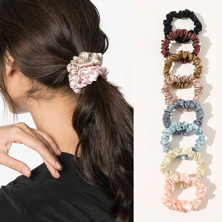 Scrunchies Silk Satin Hair Ties - Elestics Ponytail Holder Hair Bands Small Scrunchy For Thick Curl Hair No Crease Hair Ties Accessories Soft Ropes N