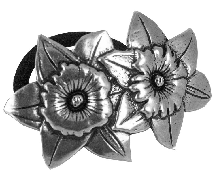 Ponytail Holder, Hair Accessory, Women's Hair Tie, Daffodil Design, Handcrafted in the USA by Oberon Design