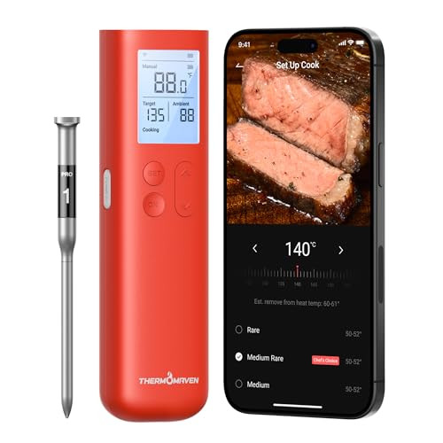 ThermoMaven Smart Bluetooth Wireless Meat Thermometer, 10X Enhanced Sub-1G Signal and Stability, Standalone Display Base, Certified Accuracy ±0.5°F,