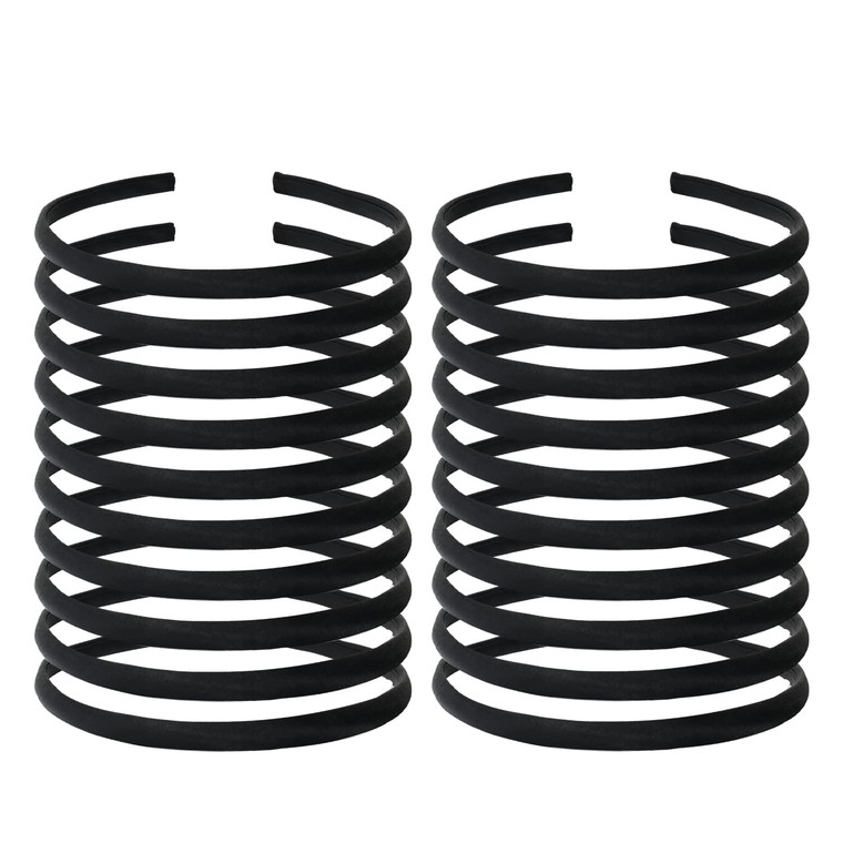 Lawie 20 Pack Women Black Plain Blank Satin Cloth Fabric Covered Slim Thin Hard Black plastic Headband Base Hairband Elastic Hair Hoop Holder Clasp T