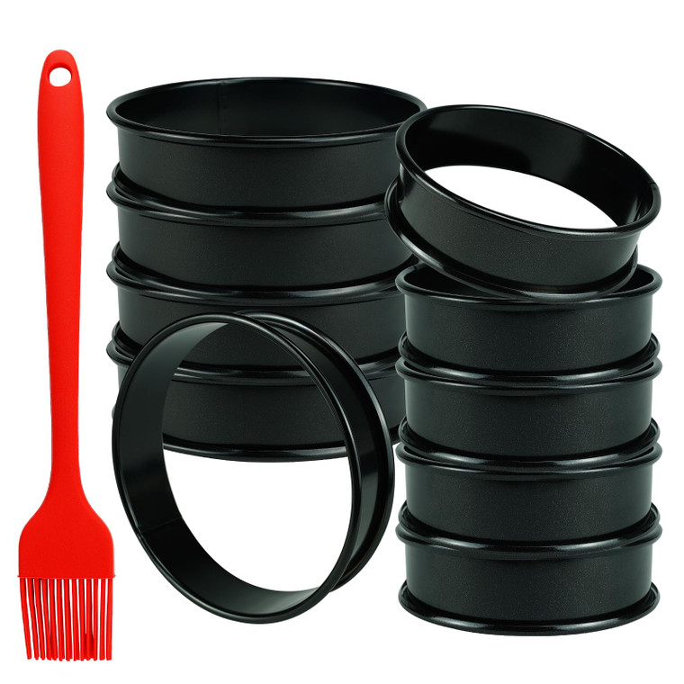 Qicfrk 10 Pack Cookie Rings for Baking NONSTICK Upgrade Double Rolled Tart Rings, Cookie Circle Baking - 4 Inch+3.35 Inch Set Round Metal Pastry Ring