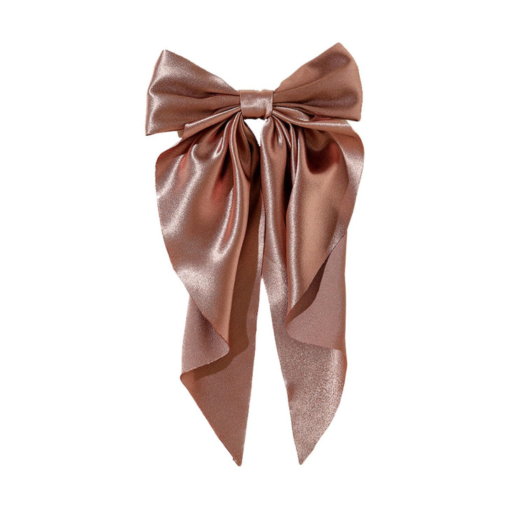 Yuyeran Super Big Bow Hair Clips French Style Soild Color Knotted Bowknot Spring Snap Barrettes Hair Clips with Long Ribbon for Women Girls (Brown)