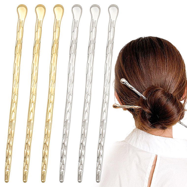 6 Pack Chinese Hair Stick for Women Metal Hair Bun Chopstick Long Hairstick Fashionable Styling Hair Pins Accessories for Women Girl (Gold and Silver