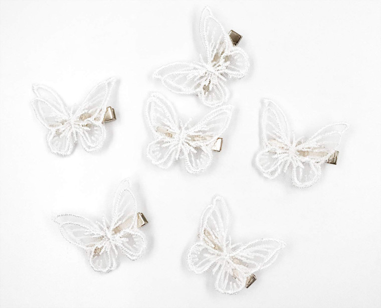 Ruwado 6 Pcs Butterfly Hair Clips Lace White Soft 3D Metal Cute Hair Accessories Alligator Clips Pins for Women Girls Wedding Theme Parties Favor Dec