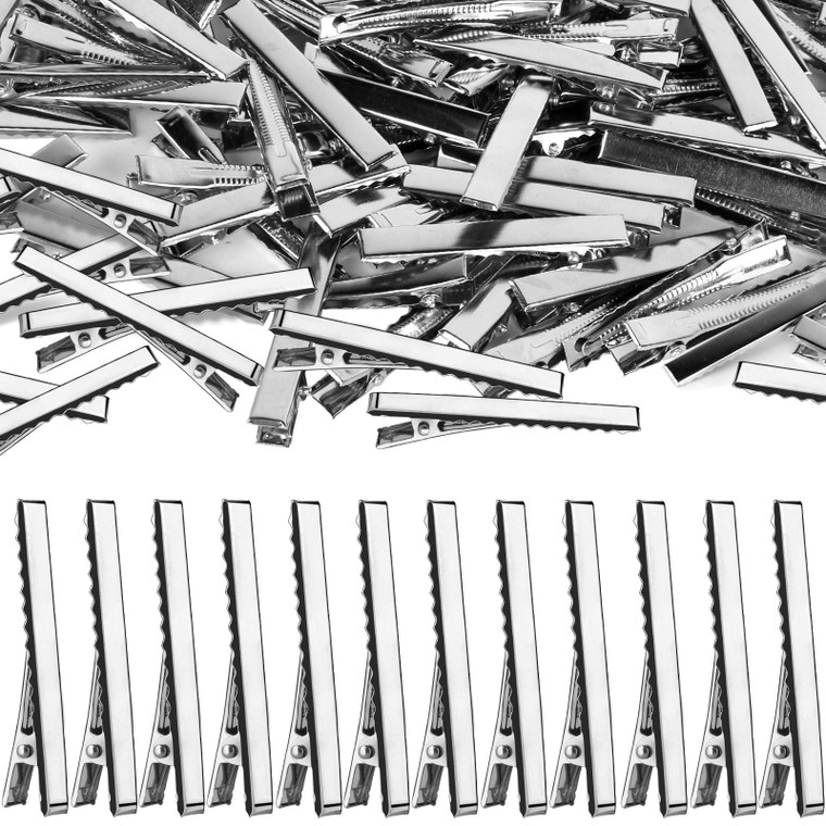 YGDZ Alligator Hair Clips, 120pcs 2.17 Inch Silver Hair Clips Single Prong Flat Metal Hair Bow Alligator Clips for Bows Making Crafts(5.5cm)