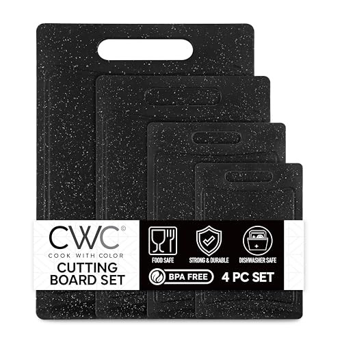 COOK WITH COLOR Non-Slip Cutting Board Set  Kitchen Essentials with Easy Grip Handle for Meat, Veggies, and Fruits, 4 Cutting Boards, White