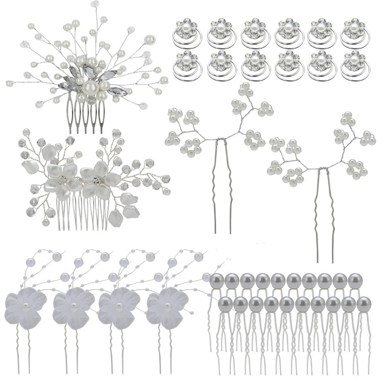 inSowni 40 Pack Bridal Wedding Hair Side Combs+U Shaped Hair Pins Clips Pieces Jewelry Rhinestone Pearl Flower Accessories for Women Brides Girls