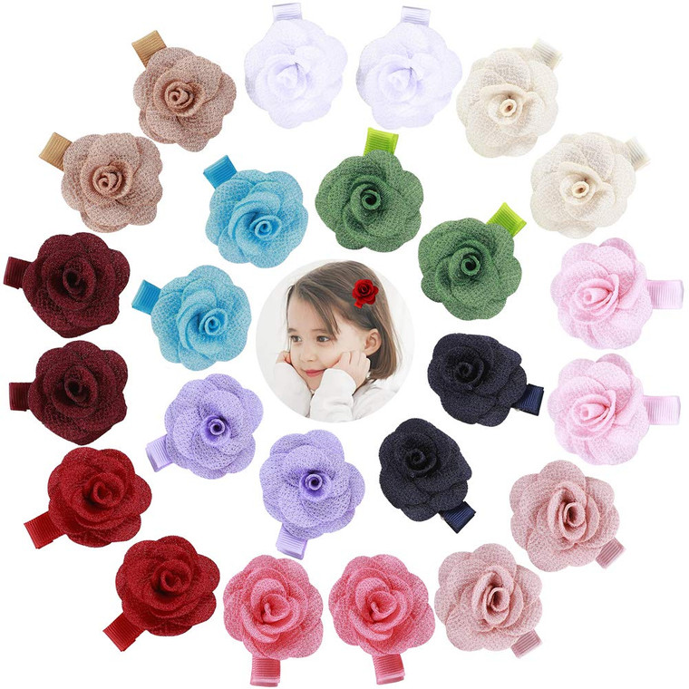 inSowni 24pcs Alligator Hair Clips Barrettes Accessories Rose Flower for Baby Girl Toddlers (12 Pairs S6)