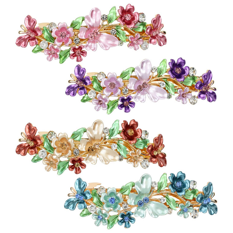 inSowni 4 Pack Luxury Glitter Sparkly Jeweled Gems Crystals Rhinestones Retro Vintage Butterfly Metal French Barrettes Alligator Snap Hair Clips Pins