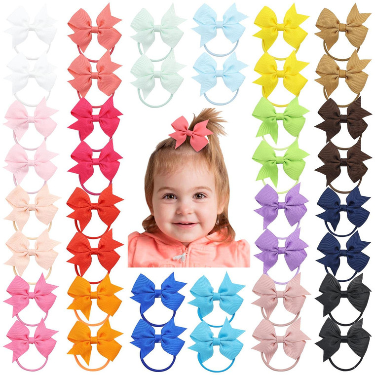 inSowni 40 Pack/20 Pairs Grosgrain Ribbon Bow Hair Ties Elastics Pigtail Ponytail Holders Bands Ropes Scrunchies for Baby Girls Toddlers Kids Childre