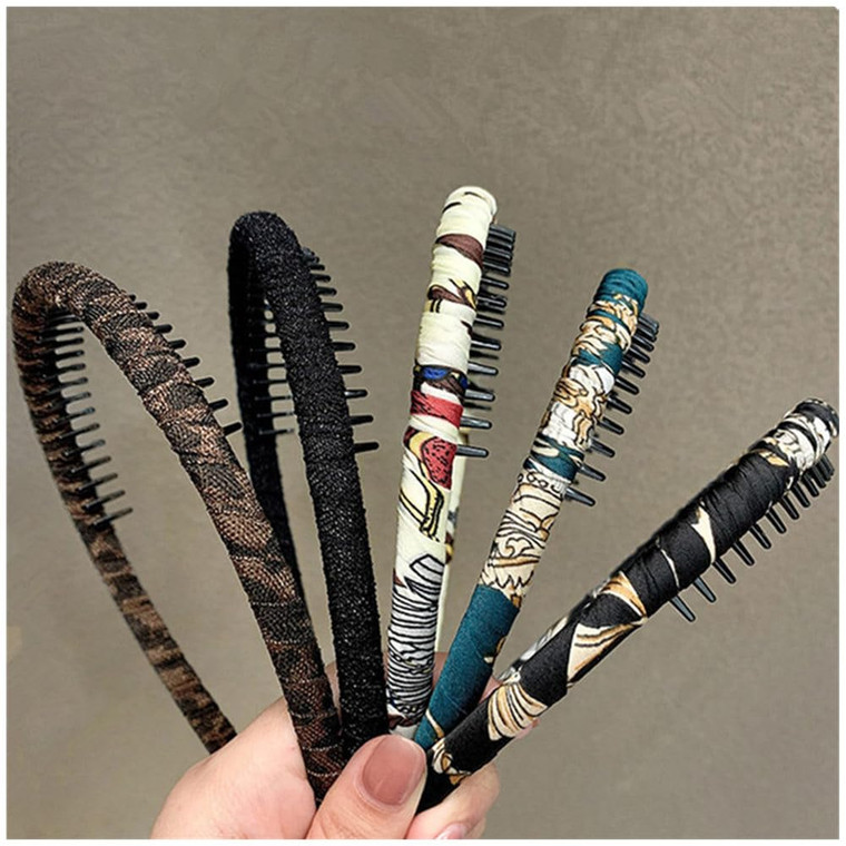 LOVEF 5 Pieces Women's Girls Fashion Headband with Resin Plastic Teeth Comb Hairband Hair Hoop