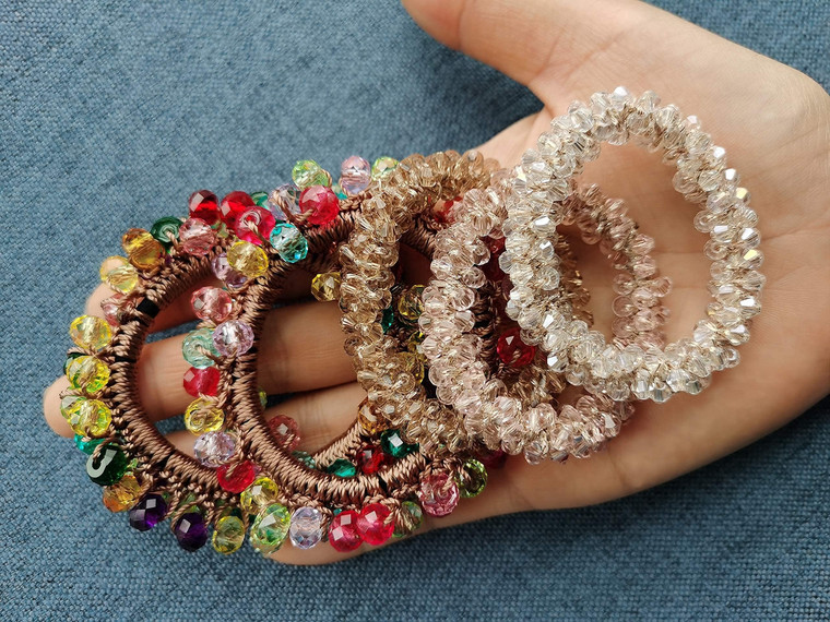 DORIS&JACKY Crystal Hair Tie Fancy Elastic Hair Bead Ponytail Holder Handmade Rhinstone Hair Accessories For Women And Girls (Pack of 5)