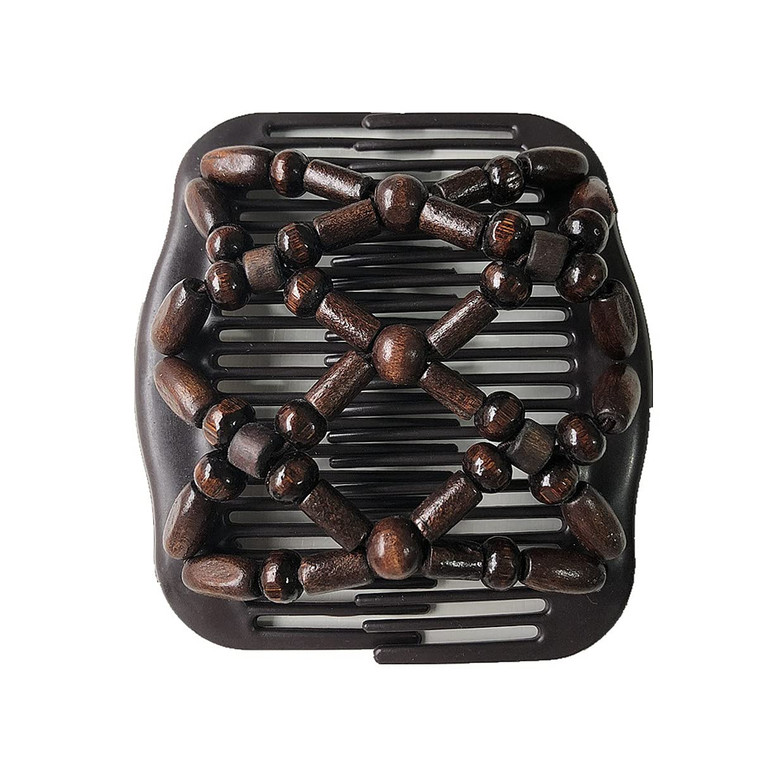 FXQHAN Magic Hair Side Combs for Women Wood Beaded Stretch Double Hair Side Combs Clips Bun Maker Hair Accessories