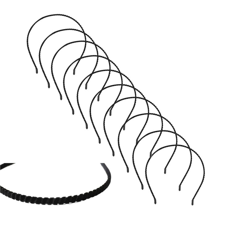 10 Pack Women Plain Black Velvet Fabric Cloth Covered Thin Skinny Hard Metal Hair Hoop Band Headband Holder Clasp Comb With Teeth Crown Bow Fascinato