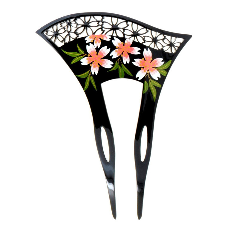 YOY Fashion Hair Decor Japanese Traditional Style Hair Comb Pins Picks Pics Forks for Women Girls Hair Accessory Two Prong with Floral and Hollow Out