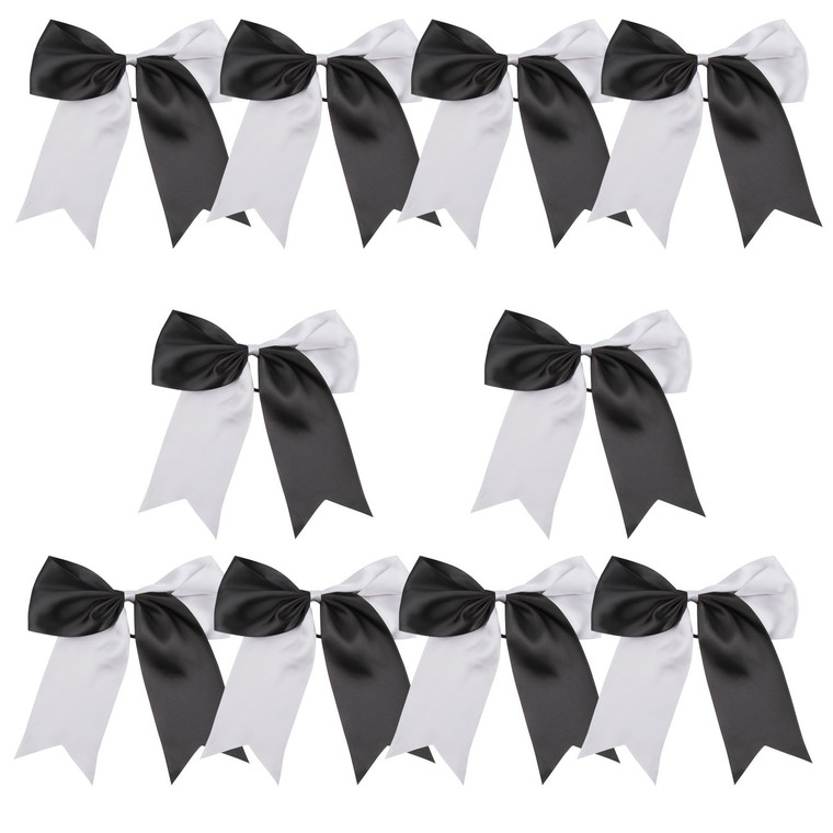 8 Inch 2 Colors Jumbo Cheerleader Bows Ponytail Holder Cheerleading Bows Hair (Black/Silver)