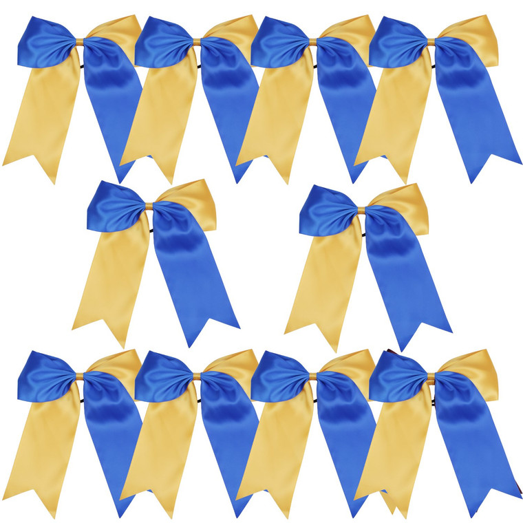 8 Inch 2 Colors Jumbo Cheerleader Bows Ponytail Holder Cheerleading Bows Hair Bow (Royal Blue/Gold)