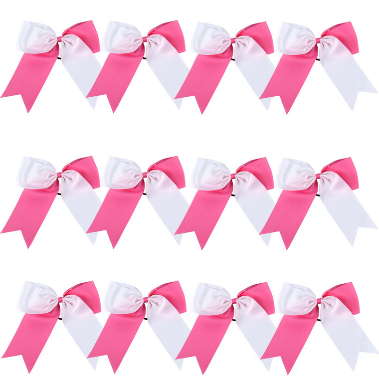 8 Inch 2 Colors Jumbo Cheerleader Bows Ponytail Holder Cheerleading Bows Hair (Hot pink-White)