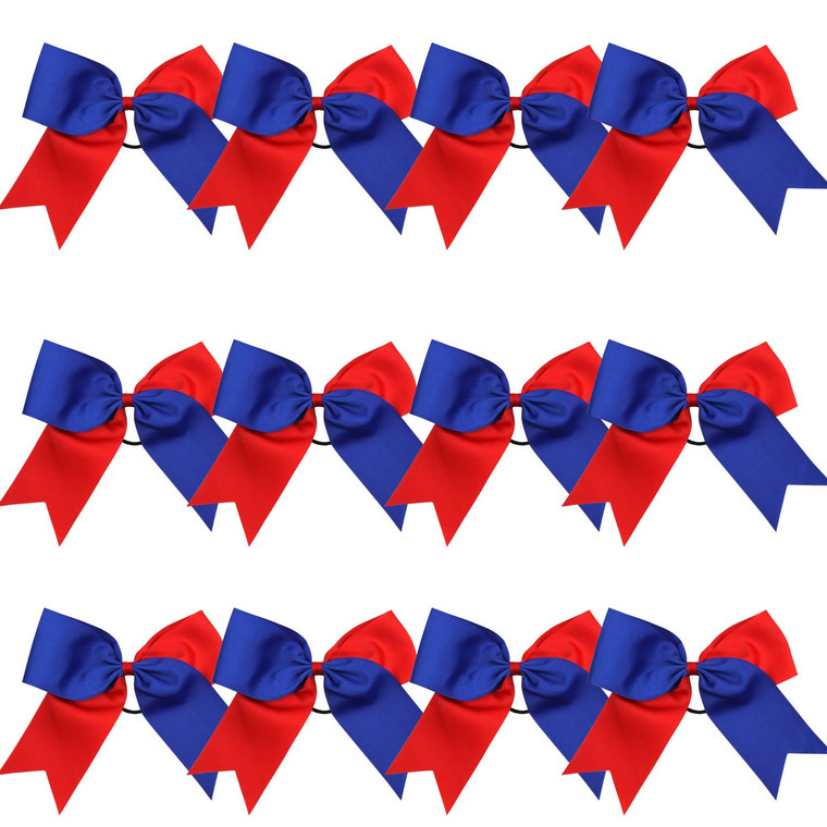 8 Inch 2 Colors Jumbo Cheerleader Bows Ponytail Holder Cheerleading Bows Hair (Royal Blue/Red)