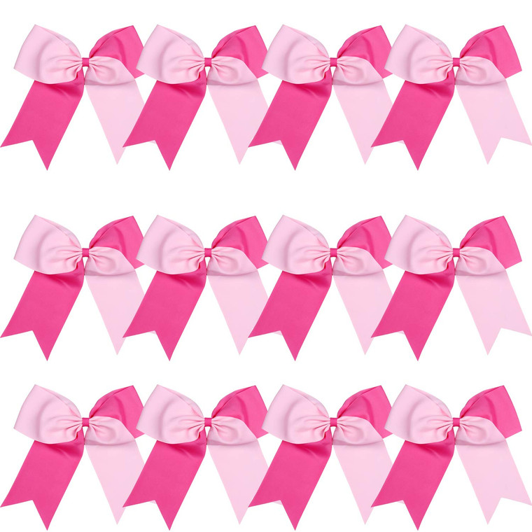 8 Inch 2 Colors Jumbo Cheerleader Bows Ponytail Holder Cheerleading Bows Hair (Pink/Hot Pink)