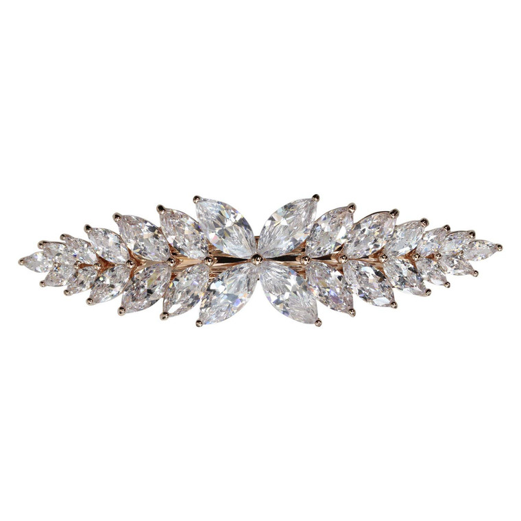 Faship Sparkling Clear CZ Crystal Floral Hair Barrette Clip
