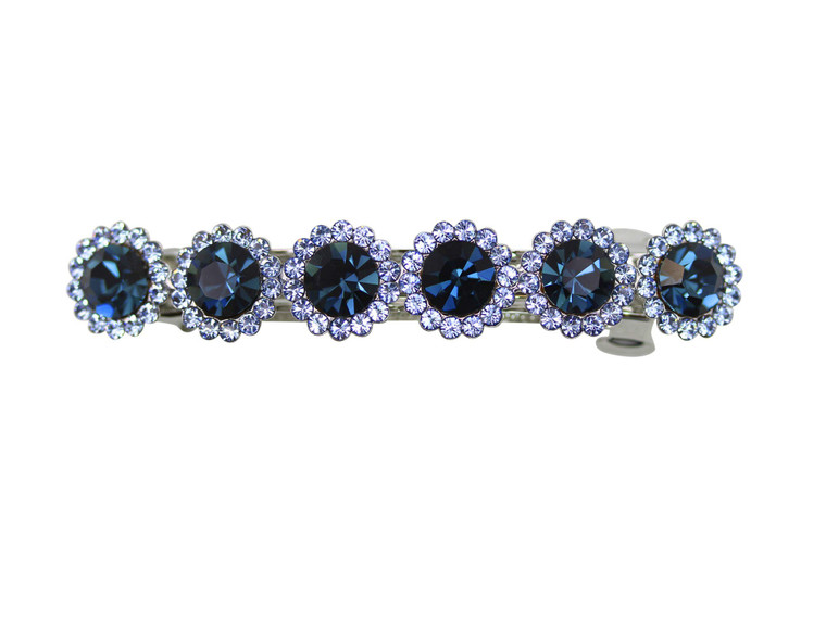 Faship Gorgeous Navy Blue Rhinestone Crystal Floral Small Hair Barrette Clip