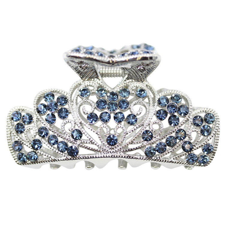 Faship Navy Blue Rhinestone Crystal Floral Hair Claw Clips