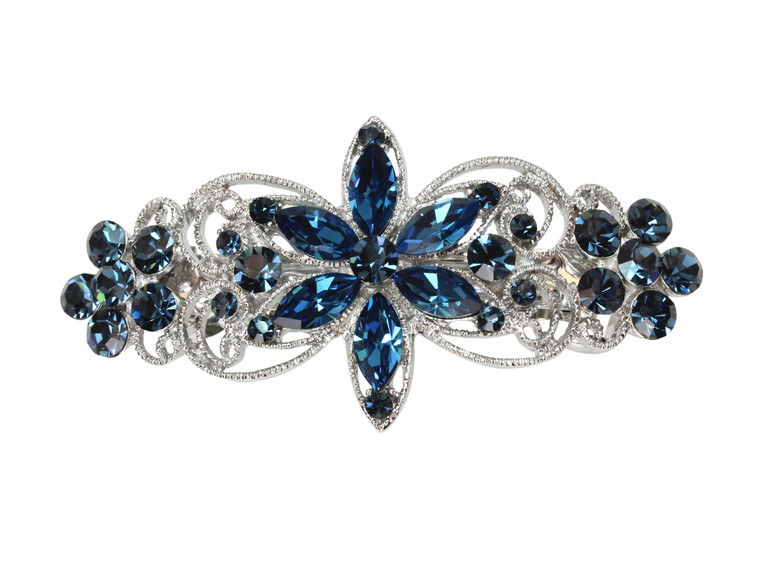 Faship Gorgeous Navy Blue Rhinestone Crystal Flora Hair Barrette Clip