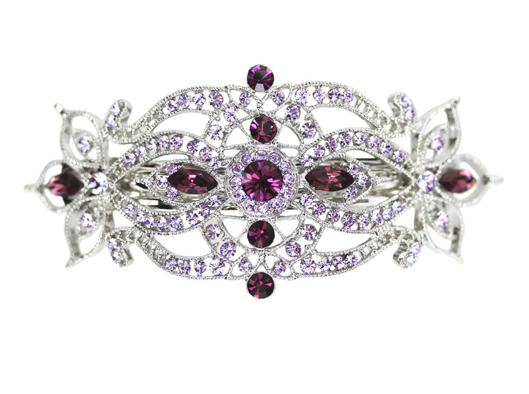 Faship Gorgeous Purple Rhinestone Crystal Big Floral Hair Barrette