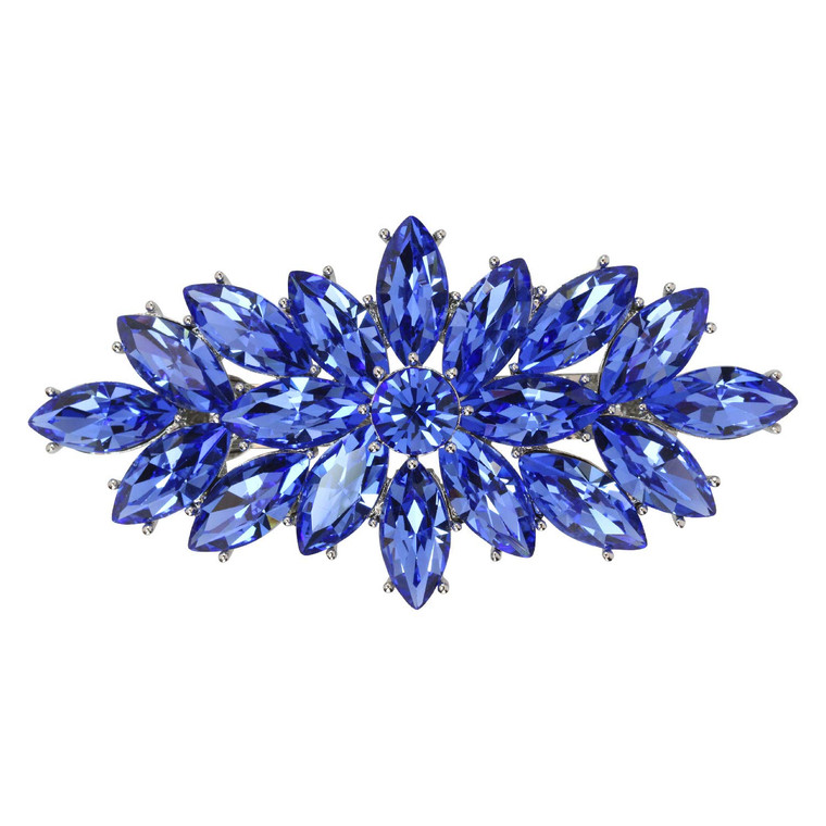 Faship Gorgeous Blue Rhinestone Crystal Floral Hair Barrette Clip
