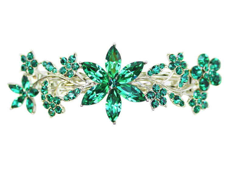 Faship Gorgeous Green Crystal Floral Barrette