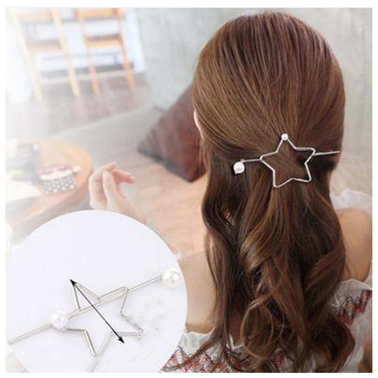 Yheakne Star Pearl Hair Slide Clip Hollow Star Gold Hair Holder Clip Pin Vintage Hair Slide Pin Bun Holder Alloy Hair Clip Decorative Hair Accessorie