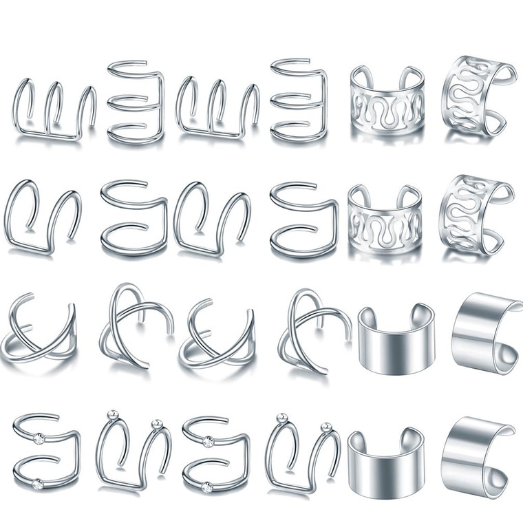 24 Pcs Silver Hair Braids Dreadlock, Non-Piercing Ear Clip Beard Beads Cuffs Clip Hair for Women Men Hair Accessories Styling Jewelry Tools