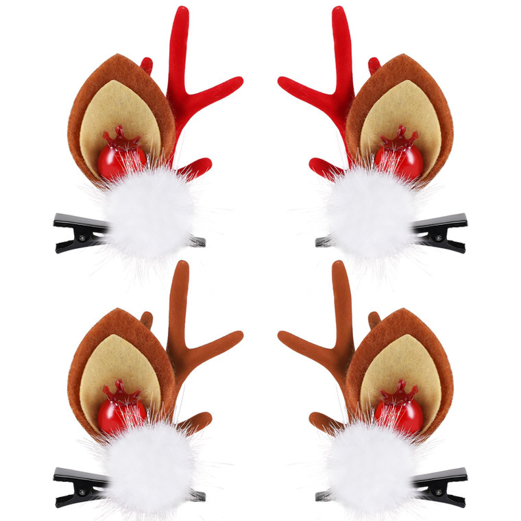 Boobeen Christmas Hair Clip - 2 Pairs Cute Reindeer Antlers Ears Hair Accessory Antlers Headdress Hairpin for Christmas Party (Christmas 16-18)