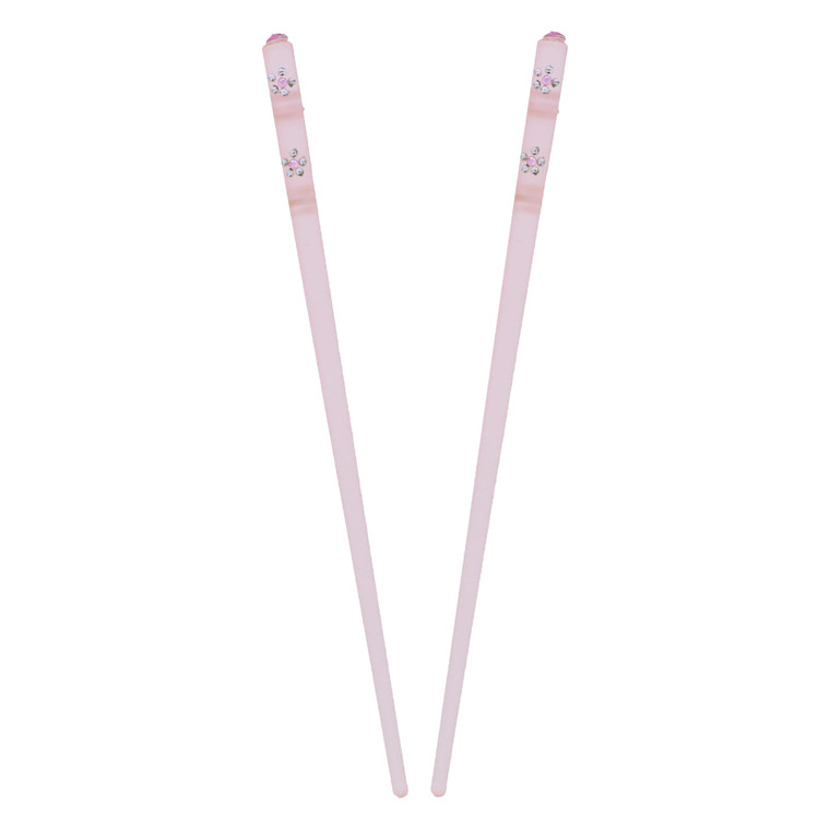 Pink Clear Hair Stick Chop Sticks with Diamond Flower