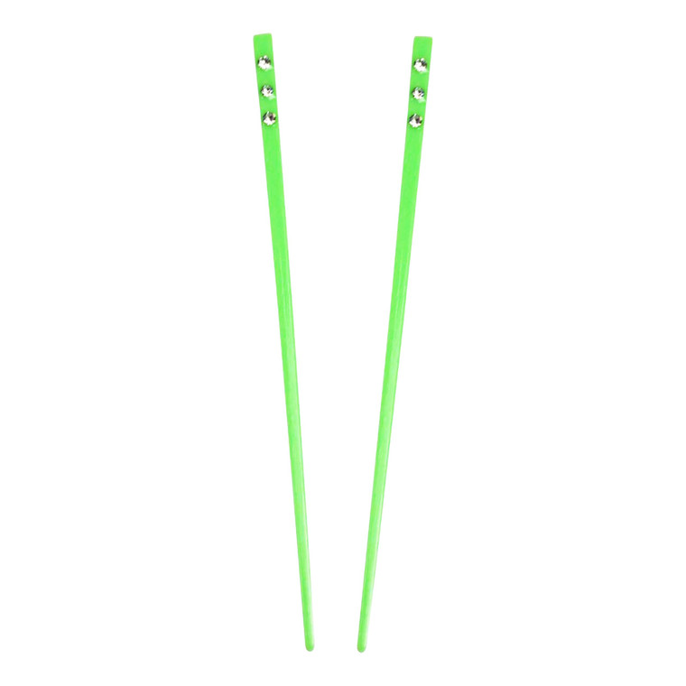 Set of 2 Hair Sticks with 3 Diamonds Chopsticks - Neon Green