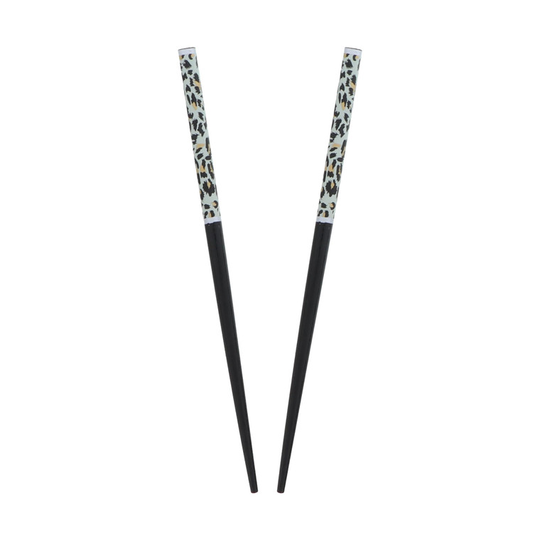 Set of Two Wooden Animal Print Hair Sticks for Women 7.25 inches Long - Black