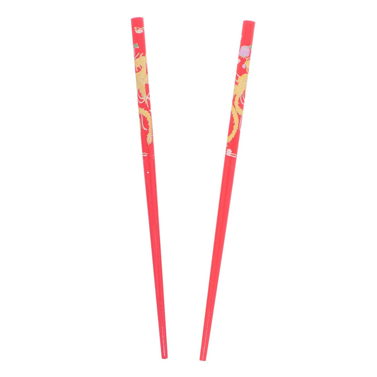 Set of Wooden Hair Sticks With Chinese Dragon Chopsticks - Red Medium