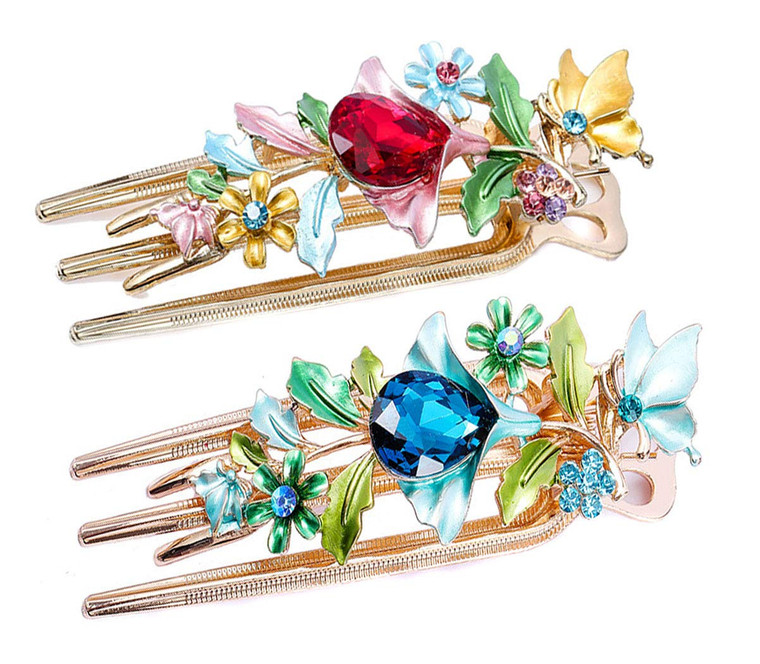 Set of 2 Metal Alloy Butterfly Jaw Rhinestones Alligator Sectioning Clips Hair Pins Non-Slip Hair Grips Accessories for Women and Girls