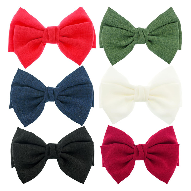 6 Pack Solid Color 5.2'' Bow Clips Women Hair Barrettes Hair Accessories
