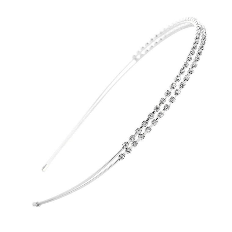 Fashion Double Row Fine Encrusted Rhinestone Claw Chain Hair Hoop Hair Bands - Simple Hair Accessories Headband for Woman Lady (Silver)