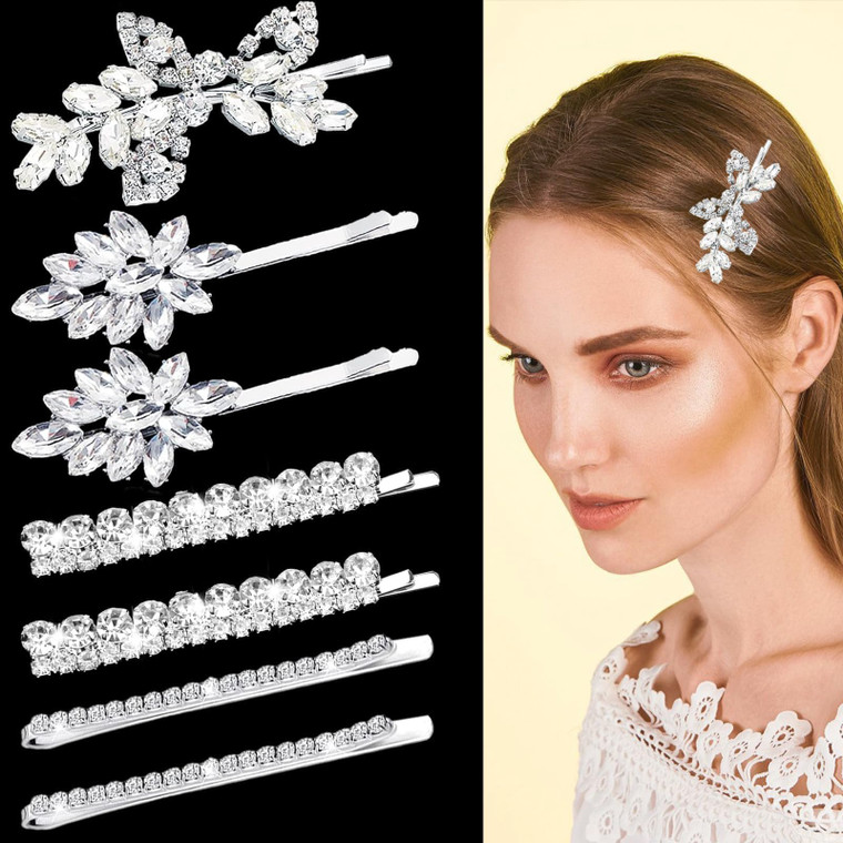 7 Pieces Crystal Leaf Hair Clips Elegant Rhinestone Leaf Wedding Hairpin Bridal Hairpins Delicate Hair Accessories for Girls Women