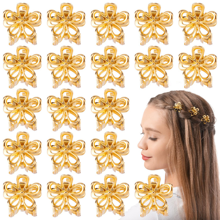 HINZIC 20 Pcs Mini Flower Claw Clips 0.69inch Small Gold Hair Clips Cute Metal Hair Barrettes Accessories for Women Girls Teens Thin Thick Long Short