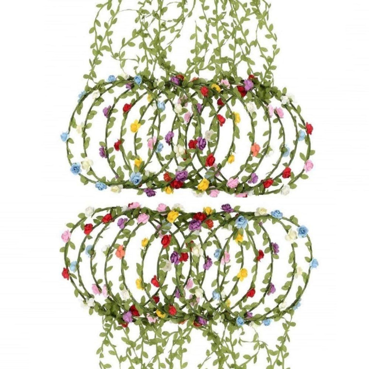 Kaptin 20 Pack Multicolor Flower Crown Headband, Women Girl Fashion Floral Crown Garland Headbands for Festival Celebration Wedding Party, Without an