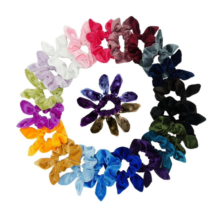Simnice 25 Pack Hair Scrunchies Rabbit Bunny Ear Bow Bowknot Scrunchies Velvet Scrunchy Bobbles Elastic Hair Ties Bands Ponytail Holder