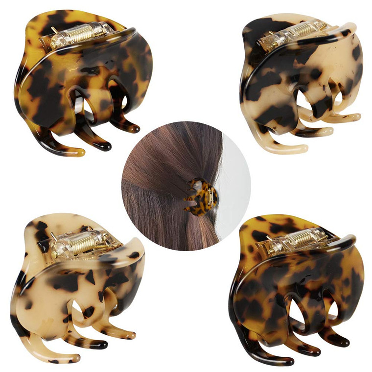 4 Pack 2.1 Inch Hair Claw Clips Tortoise Shell Cellulose Acetate Resin Hair Barrettes Medium French Design Hair Jaw Leopard Print Fashion Hair Stylin