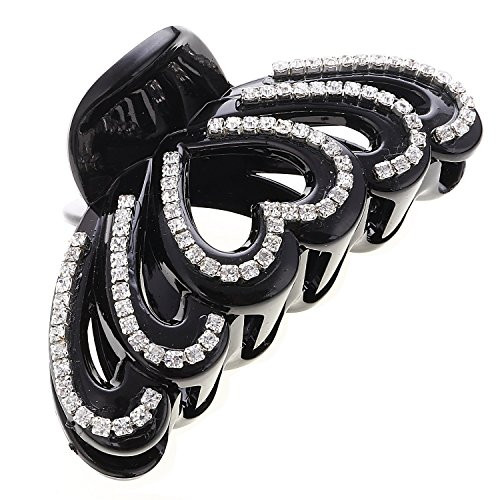 Numblartd Women Lady Black Acrylic Rhinestones Large Fancy Bathe Hair Claw Clip for Thick Hair - Elegant Exquisite Plate Hair Jaw Clips Hairpin (Love